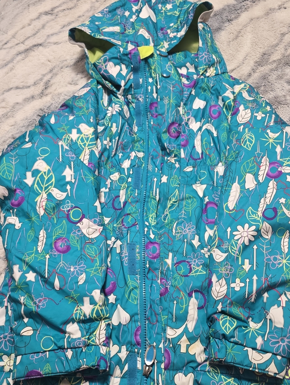 Burton Teal Floral & Bird Print Hooded Puffer Jacket